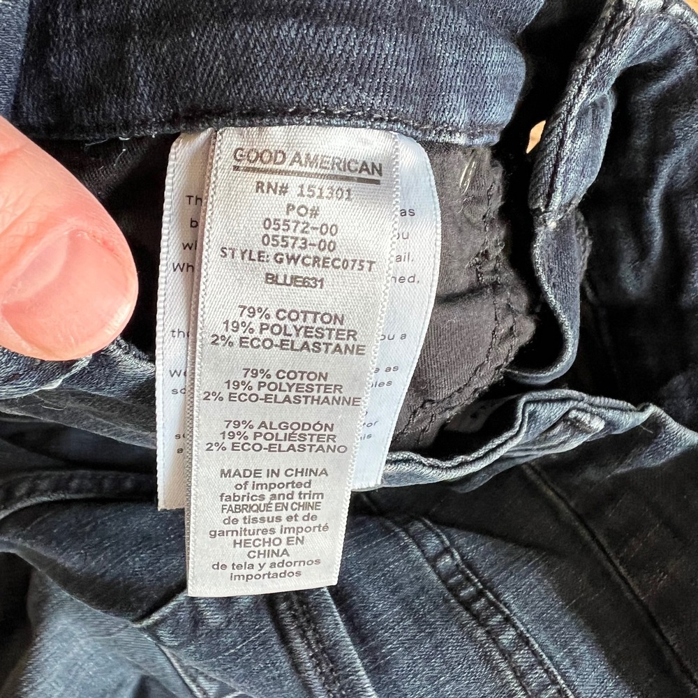 Good American Good Waist Crop JeansRaw Edge‎ Hem Skinny Dark Blue Sz 27 - Picture 6 of 10